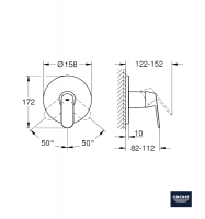 MEDIDAS MONOMANDO DUCHA EMPOTRADO EUROSMART COSMOPOLITAN GROHE